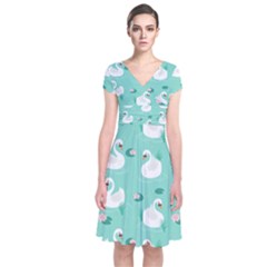 Elegant Swan Seamless Pattern Short Sleeve Front Wrap Dress by pakminggu