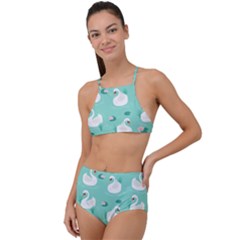Elegant Swan Seamless Pattern High Waist Tankini Set by pakminggu