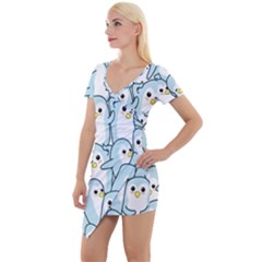 Penguins Pattern Short Sleeve Asymmetric Mini Dress by pakminggu