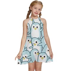 Penguins Pattern Kids  Halter Collar Waist Tie Chiffon Dress by pakminggu