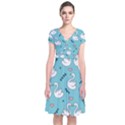 Elegant Swan Pattern Design Short Sleeve Front Wrap Dress View1