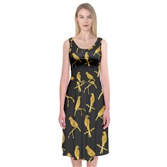 Background With Golden Birds Midi Sleeveless Dress by pakminggu