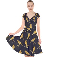 Background With Golden Birds Cap Sleeve Front Wrap Midi Dress by pakminggu