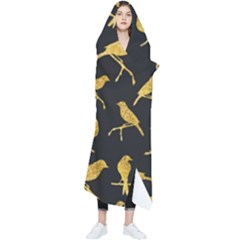 Background With Golden Birds Wearable Blanket by pakminggu