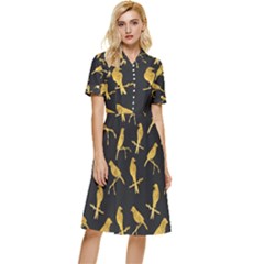 Background With Golden Birds Button Top Knee Length Dress by pakminggu