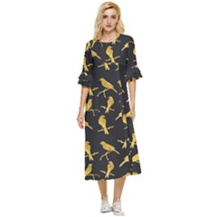 Background With Golden Birds Double Cuff Midi Dress by pakminggu