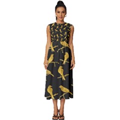 Background With Golden Birds Sleeveless Round Neck Midi Dress by pakminggu