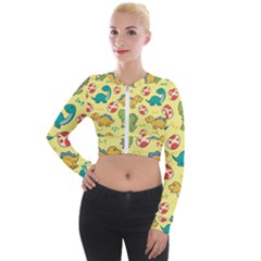 Seamless Pattern With Cute Dinosaurs Character Long Sleeve Cropped Velvet Jacket by pakminggu