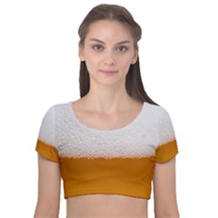 Beer Foam Bubbles Alcohol Glass Velvet Short Sleeve Crop Top  by pakminggu