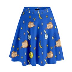 Cat Animals Sleep Stars Seamless Background High Waist Skirt by pakminggu