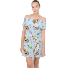 Pattern Giraffe Animal Seamless Scrapbooking Blue Off Shoulder Chiffon Dress by pakminggu