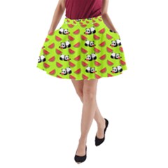 Watermelon Panda Background Wallpaper A-line Pocket Skirt by pakminggu