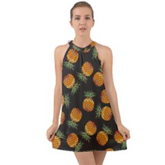 Pineapple Background Pineapple Pattern Halter Tie Back Chiffon Dress by pakminggu