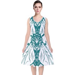 Green Insect Bee Illustration V-neck Midi Sleeveless Dress  by pakminggu