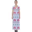 Red Green And Blue Christmas Themed Illustration High Waist Short Sleeve Maxi Dress View1