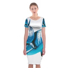 Two Dolphins Art Atlantic Dolphin Painting Animal Marine Mammal Classic Short Sleeve Midi Dress by pakminggu