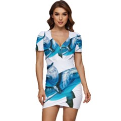 Two Dolphins Art Atlantic Dolphin Painting Animal Marine Mammal Low Cut Cap Sleeve Mini Dress by pakminggu