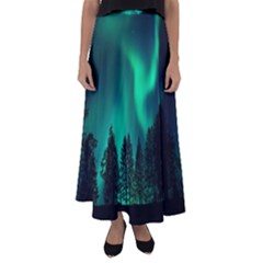 Aurora Northern Lights Phenomenon Atmosphere Sky Flared Maxi Skirt by pakminggu