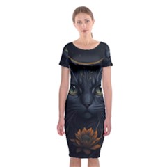 Art Cat Drawing Mammal Animal Feline Classic Short Sleeve Midi Dress by pakminggu