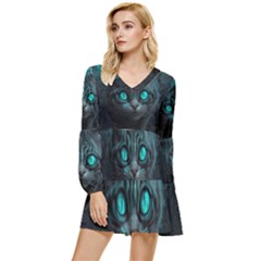 Angry Cat Fantasy Tiered Long Sleeve Mini Dress by pakminggu