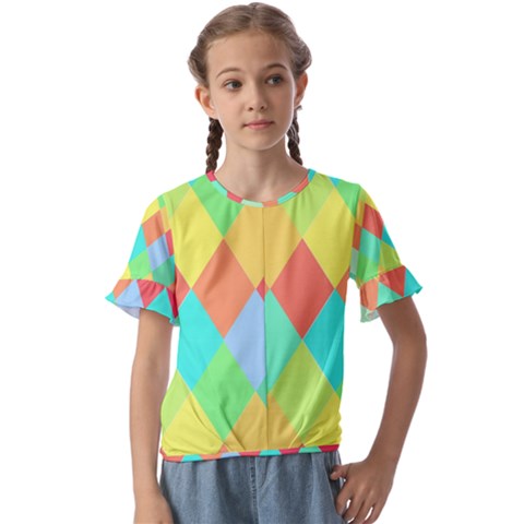 Low Poly Triangles Kids  Cuff Sleeve Scrunch Bottom Tee by danenraven