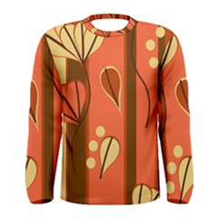 Amber Yellow Stripes Leaves Floral Men s Long Sleeve Tee by danenraven