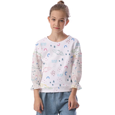 Spaceship Pattern Star Kids  Cuff Sleeve Top by danenraven