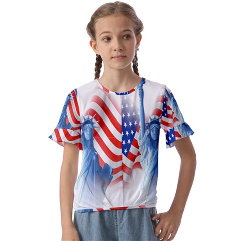 Statue Of Liberty And Usa Flag Art Kids  Cuff Sleeve Scrunch Bottom Tee by danenraven