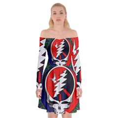 Grateful Dead Pattern Off Shoulder Skater Dress by Mog4mog4