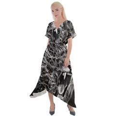 Lion Furious Abstract Desing Furious Cross Front Sharkbite Hem Maxi Dress by Mog4mog4