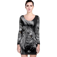 Roar Angry Male Lion Black Long Sleeve Bodycon Dress by Mog4mog4