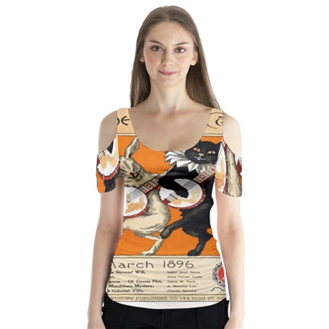 Vintage Poster Ad Retro Design Butterfly Sleeve Cutout Tee  by Mog4mog4