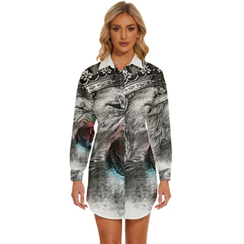 Lion King Head Womens Long Sleeve Shirt Dress by Mog4mog4