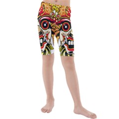 Bali Barong Mask Euclidean Vector Chiefs Face Kids  Mid Length Swim Shorts by Mog4mog4