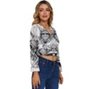 Drawing Samurai Tattoo Sketch Japanese Samurai Long Sleeve V-Neck Top View3