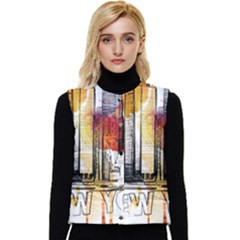 New York City Skyline Vector Illustration Women s Short Button Up Puffer Vest by Mog4mog4