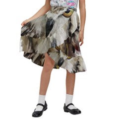 Vector Hand Painted Owl Kids  Ruffle Flared Wrap Midi Skirt by Mog4mog4