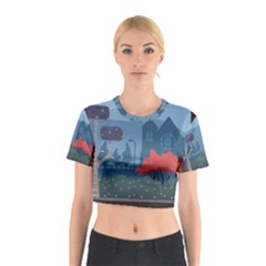 Town Vector Illustration Illustrator City Urban Cotton Crop Top by Mog4mog4