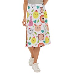 Cute Animals Cartoon Seamless Background Midi Panel Skirt by Bakwanart