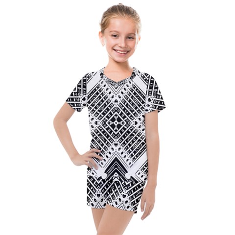 Black And White Modern Texture Seamless Print Fabric Pattern Kids  Mesh Tee And Shorts Set by Bakwanart