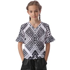 Black And White Modern Texture Seamless Print Fabric Pattern Kids  V-neck Horn Sleeve Blouse by Bakwanart