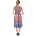 Multicolored Geometric Origami Idea Pattern Cap Sleeve Front Wrap Midi Dress View2