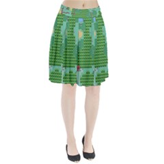 Green Retro Games Pattern Pleated Skirt by Bakwanart