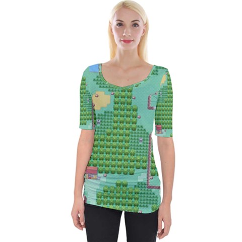 Green Retro Games Pattern Wide Neckline Tee by Bakwanart