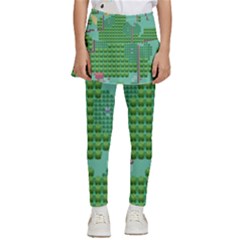 Green Retro Games Pattern Kids  Skirted Pants by Bakwanart