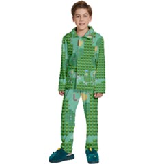 Green Retro Games Pattern Kids  Long Sleeve Velvet Pajamas Set by Bakwanart