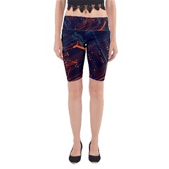 Abstract Colorful Circuit Yoga Cropped Leggings by Bakwanart