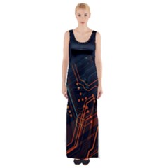 Abstract Colorful Circuit Thigh Split Maxi Dress by Bakwanart