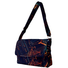 Abstract Colorful Circuit Full Print Messenger Bag (s) by Bakwanart