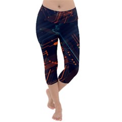 Abstract Colorful Circuit Lightweight Velour Capri Yoga Leggings by Bakwanart